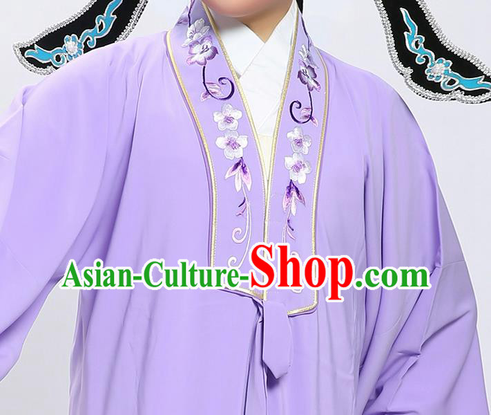 Chinese Yue Opera Scholar Embroidered Violet Overcoat Traditional Shaoxing Opera Xiaosheng Cape and Hat