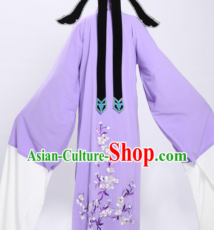 Chinese Yue Opera Scholar Embroidered Violet Overcoat Traditional Shaoxing Opera Xiaosheng Cape and Hat