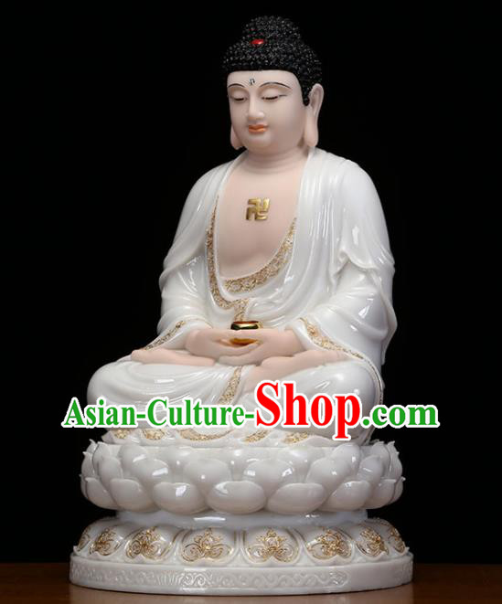 Top Chinese Ceramic Shakyamuni Buddha Status Traditional Buddhism Figurine Handmade Porcelain Buddha