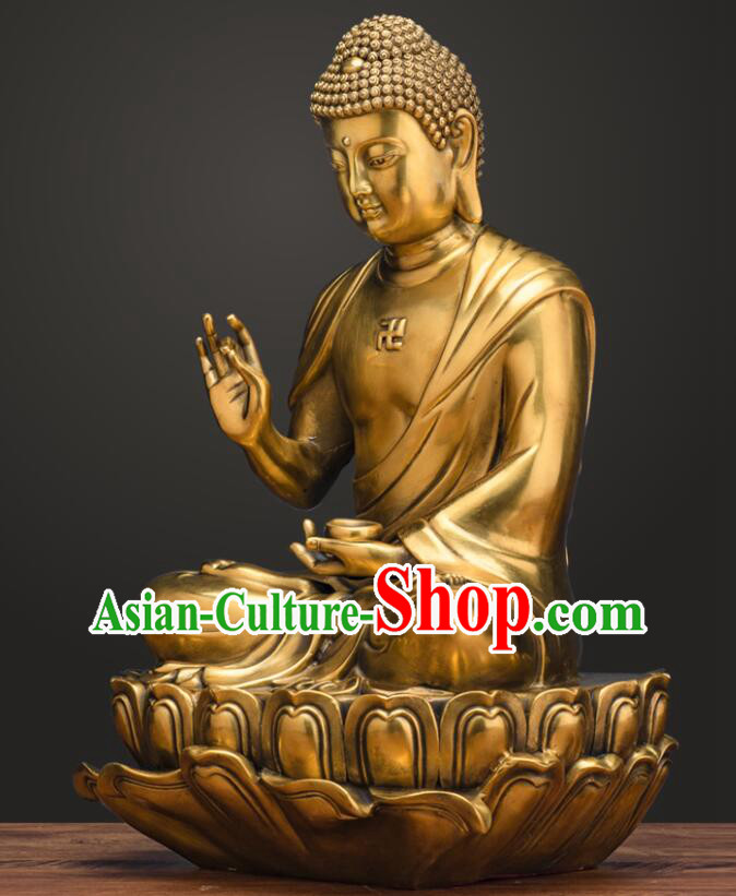 Top Chinese Handmade Brass Buddha Copper Shakyamuni Buddha Status Traditional Buddhism Figurine