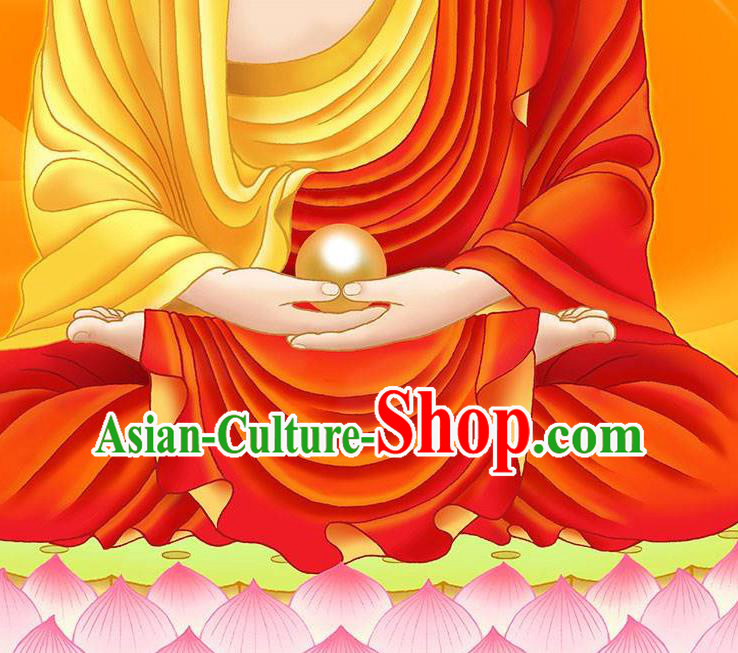 Chinese Hand Painting Shakyamuni Scroll Picture Artwork Traditional Buddhism Painting Silk Fabric Buddha Figure