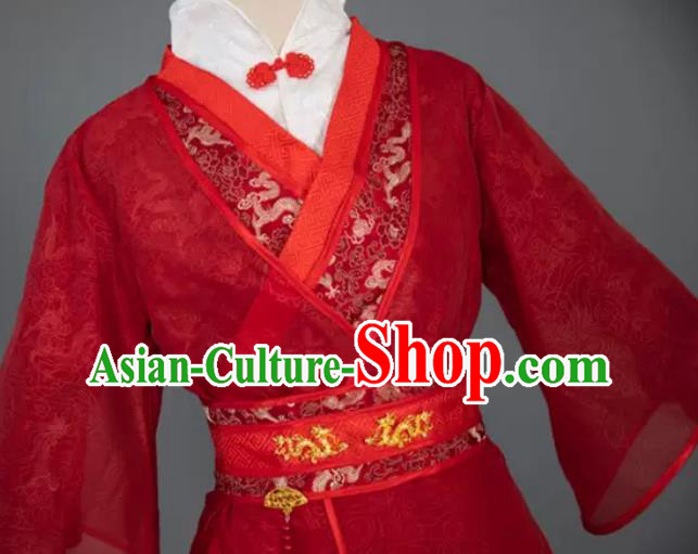 China Cosplay Swordsman Red Apparels Ancient Prince Garment Costumes Traditional Wedding Hanfu Clothing