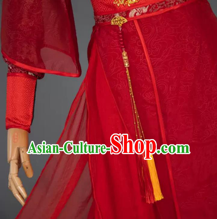 China Cosplay Swordsman Red Apparels Ancient Prince Garment Costumes Traditional Wedding Hanfu Clothing
