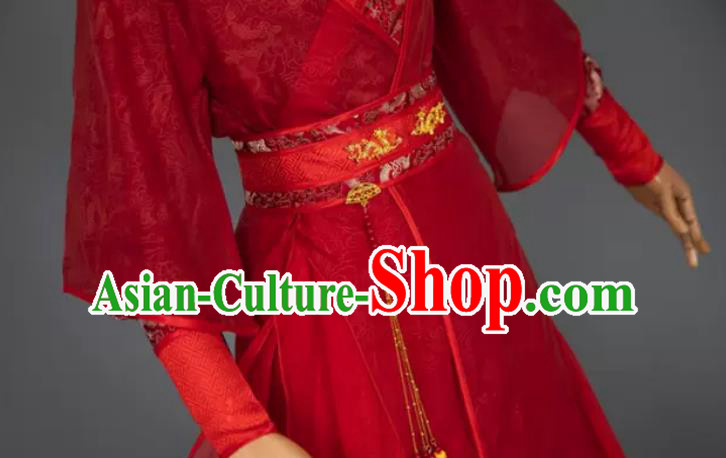 China Cosplay Swordsman Red Apparels Ancient Prince Garment Costumes Traditional Wedding Hanfu Clothing