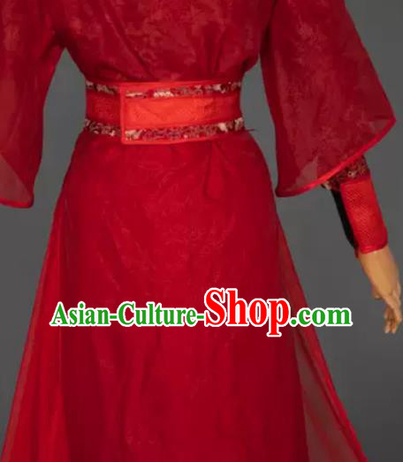China Cosplay Swordsman Red Apparels Ancient Prince Garment Costumes Traditional Wedding Hanfu Clothing