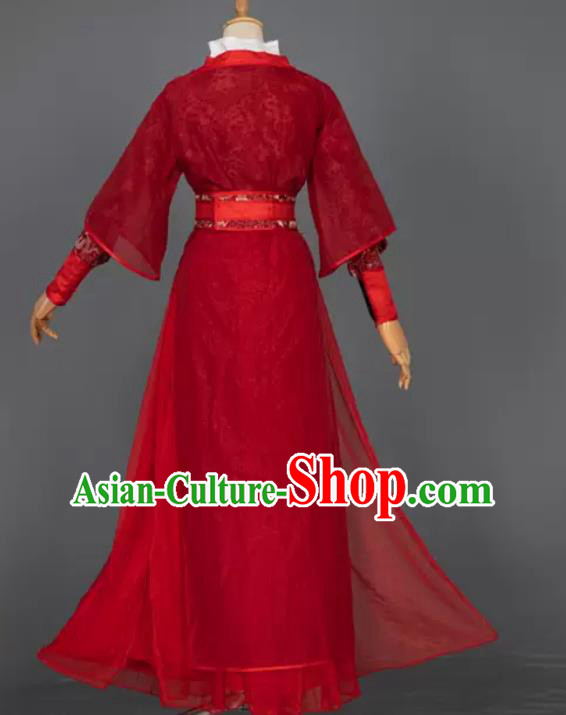 China Cosplay Swordsman Red Apparels Ancient Prince Garment Costumes Traditional Wedding Hanfu Clothing