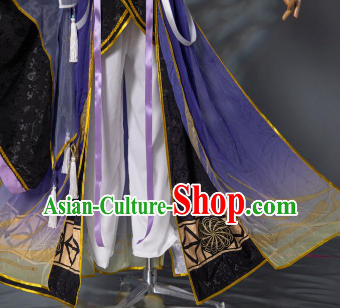 China Ancient Young Childe Garment Costumes Traditional Hanfu Clothing Cosplay Swordsman Purple Apparels