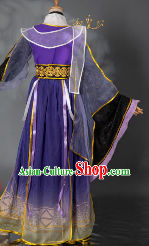 China Ancient Young Childe Garment Costumes Traditional Hanfu Clothing Cosplay Swordsman Purple Apparels