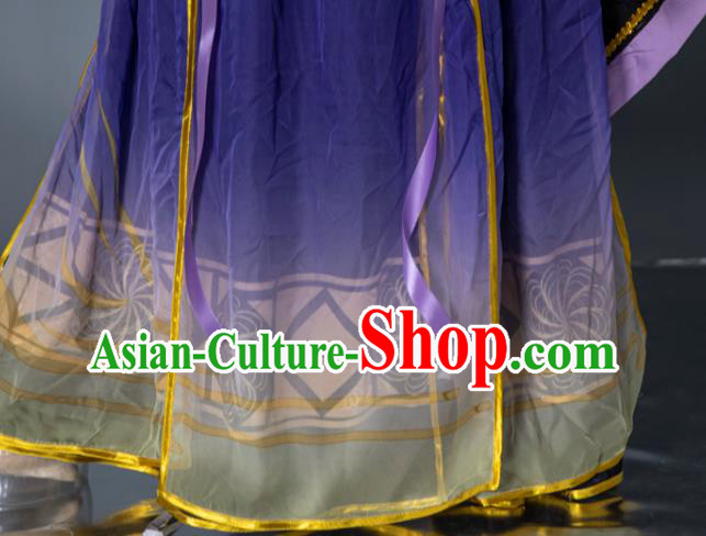 China Ancient Young Childe Garment Costumes Traditional Hanfu Clothing Cosplay Swordsman Purple Apparels