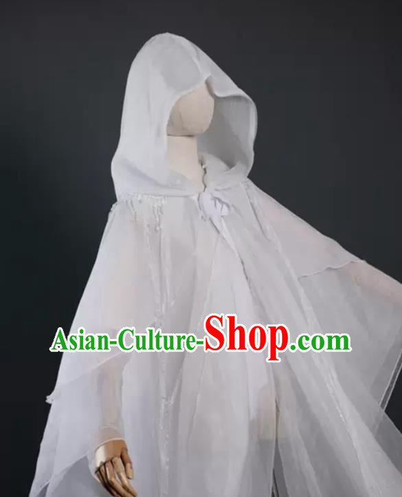 China Classical Cloak Clothing Cosplay Goddess White Chiffon Hanfu Mantle Ancient Princess Garment Costume