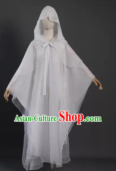 China Classical Cloak Clothing Cosplay Goddess White Chiffon Hanfu Mantle Ancient Princess Garment Costume