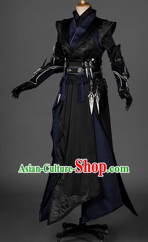 China Cosplay Female Swordsman Black Dresses Ancient Woman Assassin Garment Costumes Game Jian Xia Qing Yuan Clothing