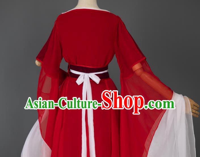 China Cosplay Goddess Garment Costumes Traditional Hanfu Dance Apparels Ancient Fairy Red Dress Clothing
