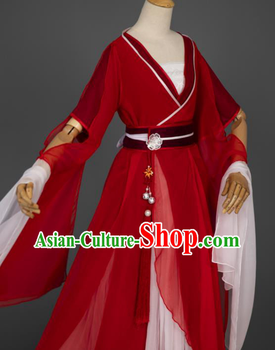 China Cosplay Goddess Garment Costumes Traditional Hanfu Dance Apparels Ancient Fairy Red Dress Clothing