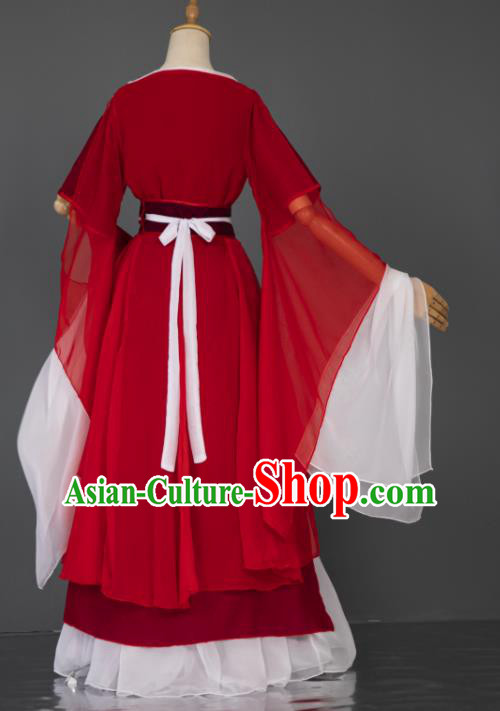 China Cosplay Goddess Garment Costumes Traditional Hanfu Dance Apparels Ancient Fairy Red Dress Clothing