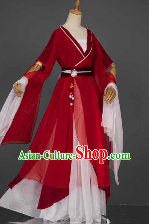 China Cosplay Goddess Garment Costumes Traditional Hanfu Dance Apparels Ancient Fairy Red Dress Clothing