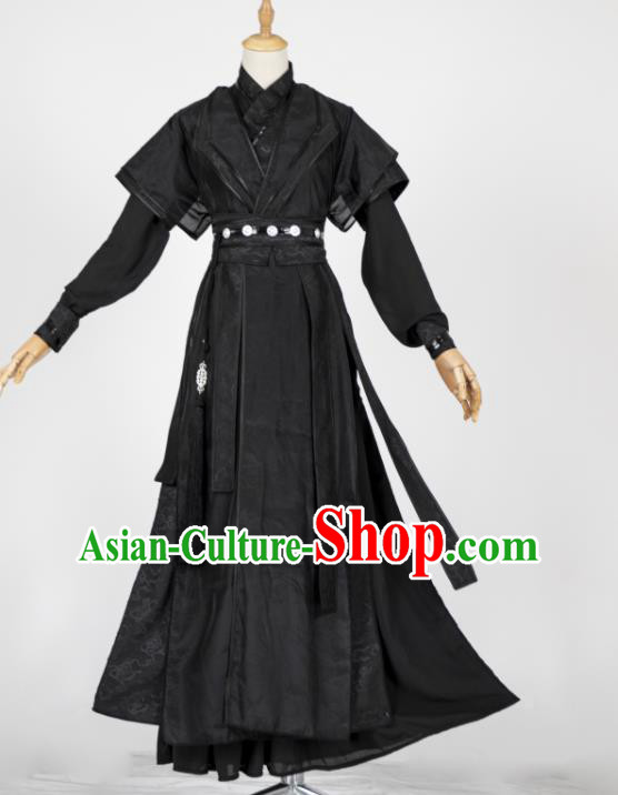 China Cosplay Hero Gu Yun Garment Costumes Traditional Hanfu Apparels Ancient Swordsman Black Clothing