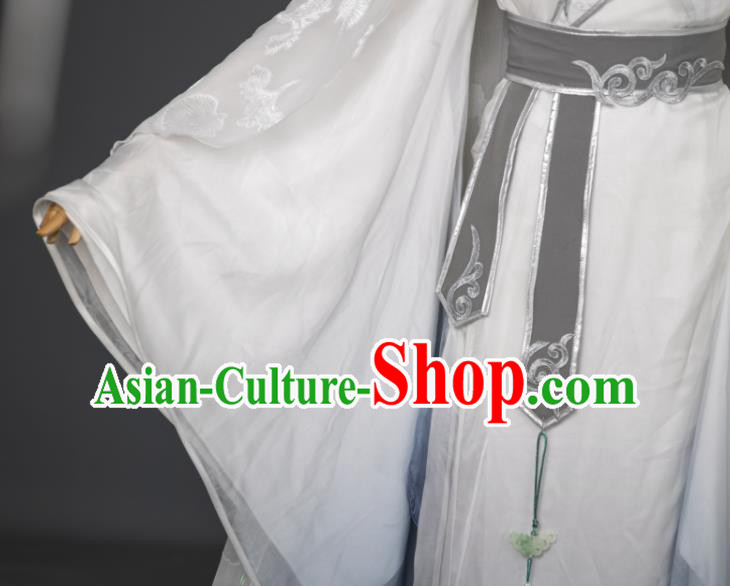 China Traditional Hanfu Apparels Ancient Swordsman White Clothing Cosplay Prince Garment Costumes