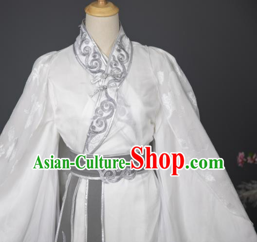 China Traditional Hanfu Apparels Ancient Swordsman White Clothing Cosplay Prince Garment Costumes