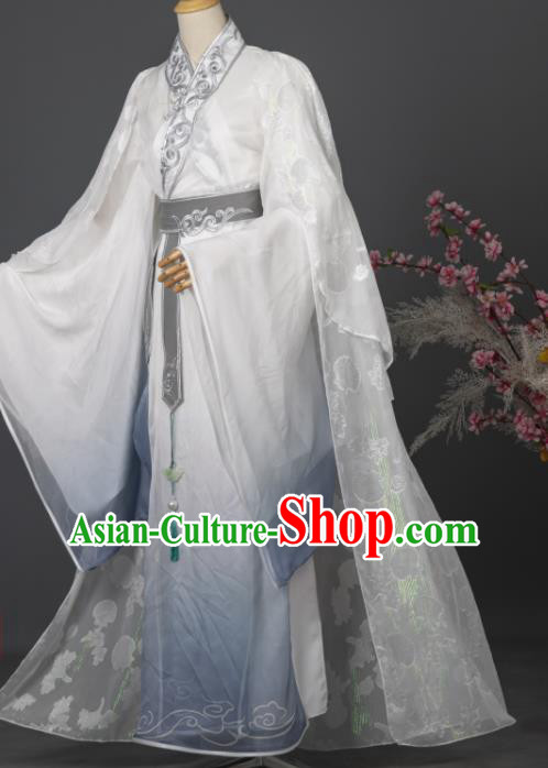 China Traditional Hanfu Apparels Ancient Swordsman White Clothing Cosplay Prince Garment Costumes