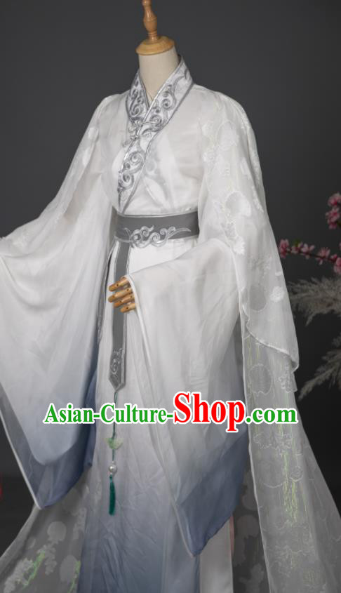 China Traditional Hanfu Apparels Ancient Swordsman White Clothing Cosplay Prince Garment Costumes