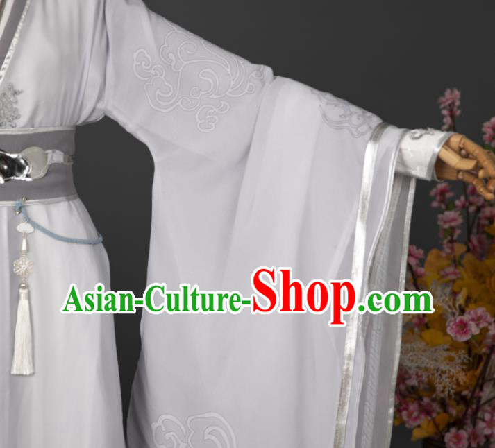 China Cosplay Prince Garment Costumes Traditional Hanfu Apparels Ancient Swordsman White Printing Clothing