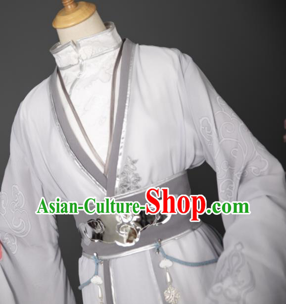China Cosplay Prince Garment Costumes Traditional Hanfu Apparels Ancient Swordsman White Printing Clothing