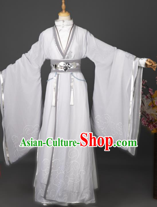 China Cosplay Prince Garment Costumes Traditional Hanfu Apparels Ancient Swordsman White Printing Clothing
