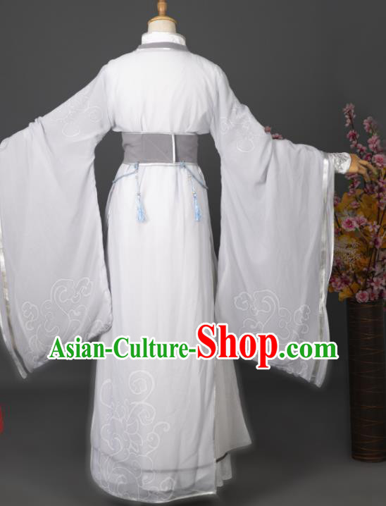 China Cosplay Prince Garment Costumes Traditional Hanfu Apparels Ancient Swordsman White Printing Clothing