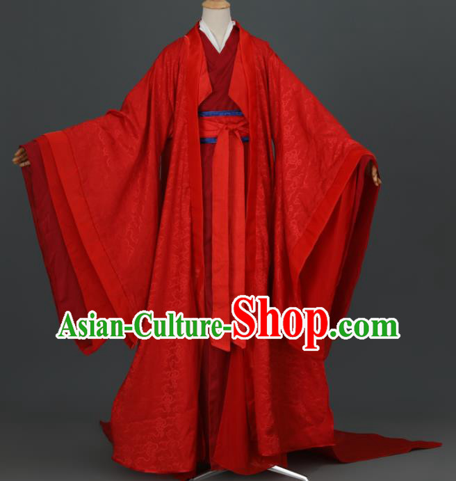China Traditional Hanfu Wedding Apparels Ancient Young Childe Red Clothing Cosplay Prince Garment Costumes