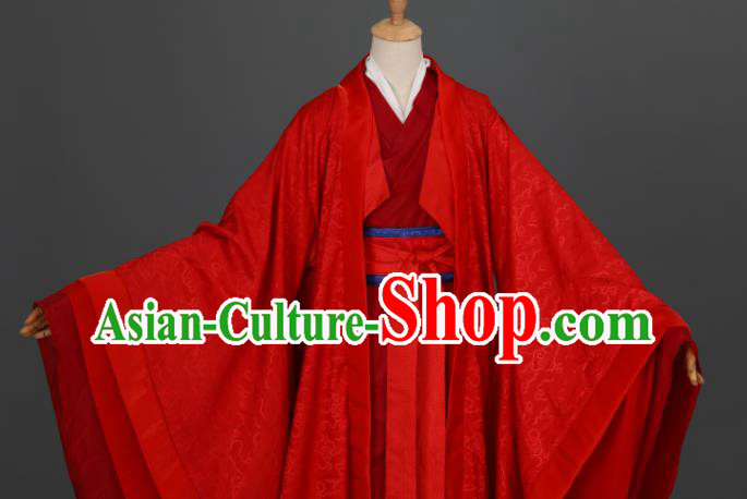 China Traditional Hanfu Wedding Apparels Ancient Young Childe Red Clothing Cosplay Prince Garment Costumes