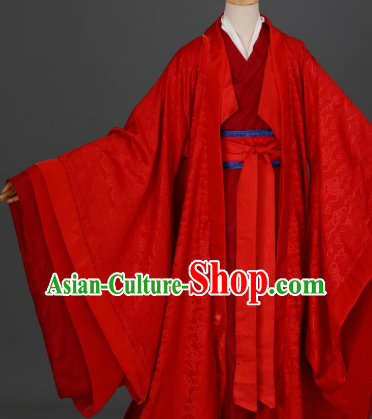 China Traditional Hanfu Wedding Apparels Ancient Young Childe Red Clothing Cosplay Prince Garment Costumes