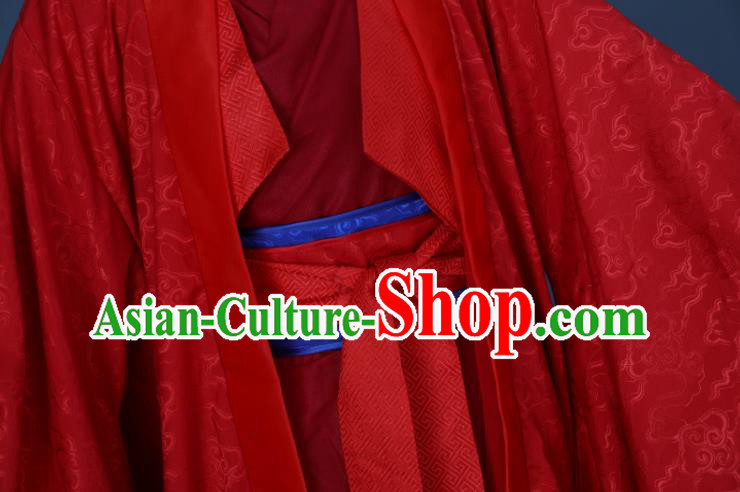 China Traditional Hanfu Wedding Apparels Ancient Young Childe Red Clothing Cosplay Prince Garment Costumes