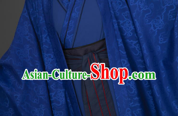 China Cosplay Prince Garment Costumes Traditional Hanfu Apparels Ancient Young Childe Deep Blue Clothing