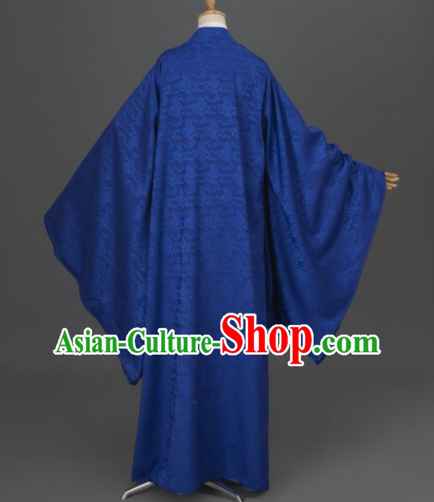 China Cosplay Prince Garment Costumes Traditional Hanfu Apparels Ancient Young Childe Deep Blue Clothing