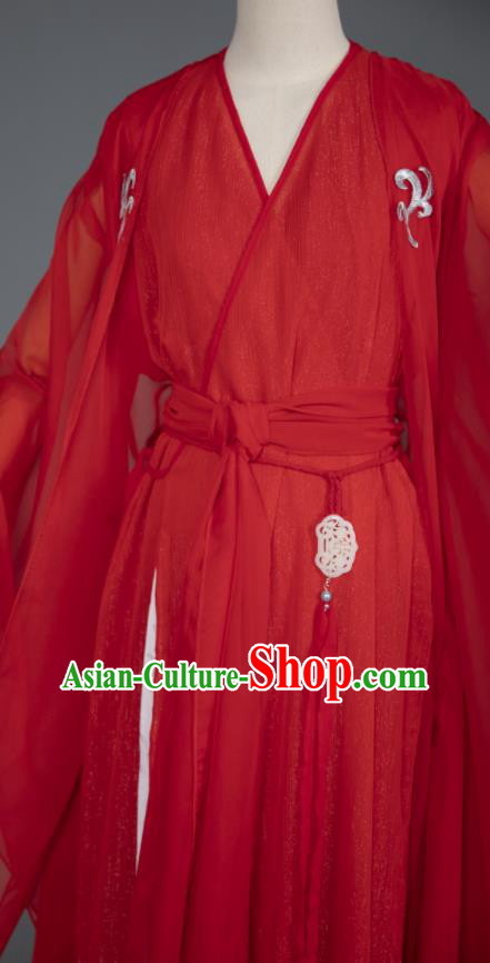 China Ancient Swordswoman Red Dress Clothing Cosplay Goddess Garment Costumes Traditional Hanfu Apparels
