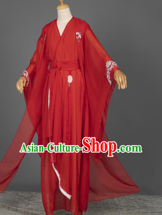 China Ancient Swordswoman Red Dress Clothing Cosplay Goddess Garment Costumes Traditional Hanfu Apparels