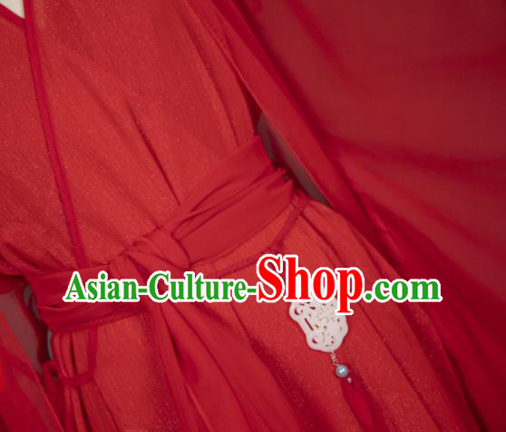 China Ancient Swordswoman Red Dress Clothing Cosplay Goddess Garment Costumes Traditional Hanfu Apparels