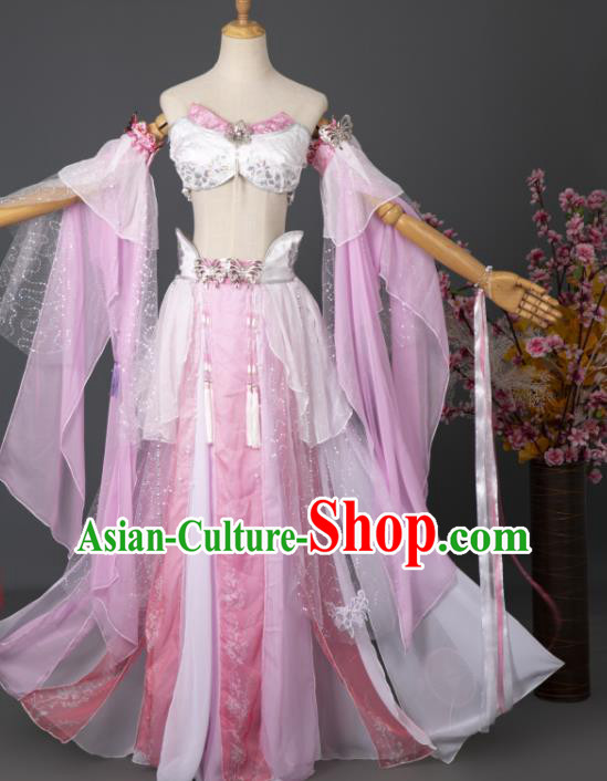 China Cosplay Flying Fairy Garment Costumes Traditional Hanfu Dance Apparels Ancient Dunhuang Goddess Pink Dress Clothing