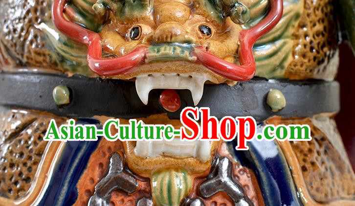 Chinese Shi Wan Figurine Guan Yu Status Handmade Ceramic Arts Guan Gong Sculptures