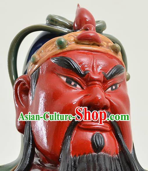 Chinese Handmade Ceramic Arts Guan Gong Sculptures Shi Wan Figurine Guan Yu Status