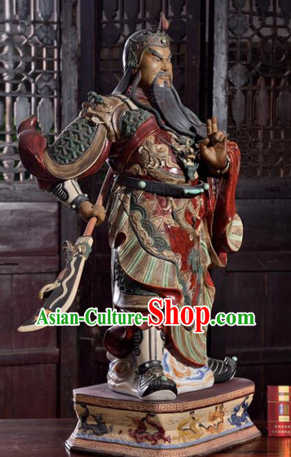 Chinese Guan Yu Porcelain Status Arts Handmade Guan Gong Blade Sculptures Shi Wan Ceramic Figurine