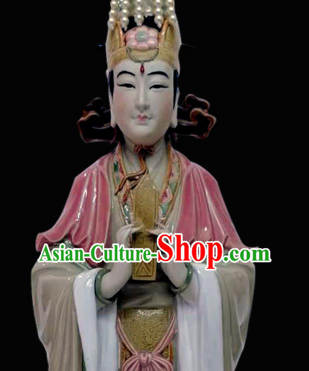 Handmade Heaven Queen Ceramics Statue Craft Shi Wan Figurine Goddess Ma Zu Statue