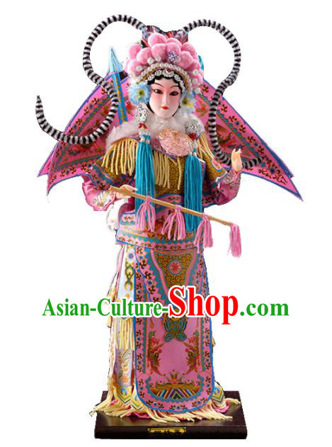 Handmade China Beijing Silk Figurine Traditional Peking Opera Female General Doll - Mu Guiying