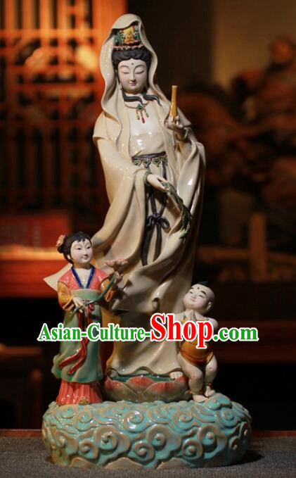 Chinese Guanyin Porcelain Status Arts Handmade Bodhisattva Sculptures Shi Wan Guan Yin Ceramic Figurine