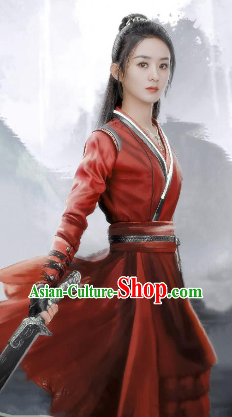 China Wuxia Drama The Legend of Fei Zhou Fei Clothing Ancient Swordswoman Garment Costumes Traditional Female Blade Red Hanfu Apparels