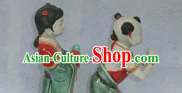 Chinese Shi Wan Ceramic Craft Long Lv Hong Hai Er Statues