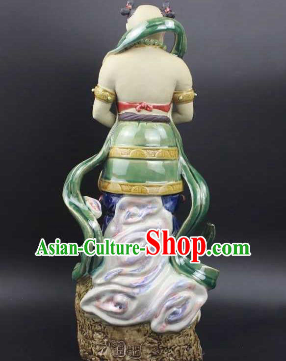 Chinese Handmade Hong Hai Er Statues Shi Wan Ceramic Shan Cai Tong Zi Craft