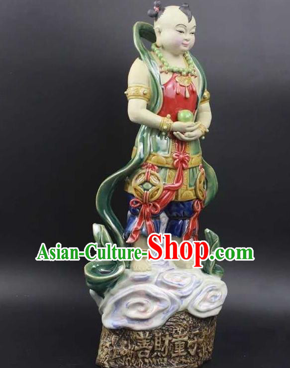 Chinese Handmade Hong Hai Er Statues Shi Wan Ceramic Shan Cai Tong Zi Craft