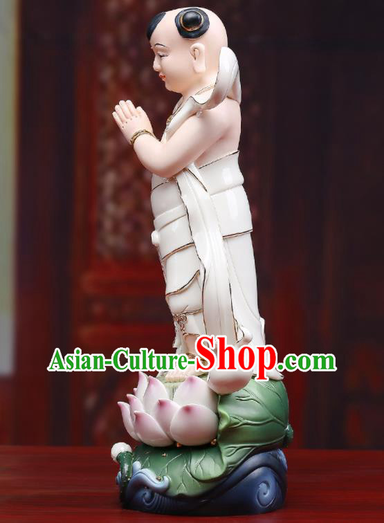 Chinese White Ceramic Shan Cai Tong Zi Craft Handmade Hong Hai Er Porcelain Statue